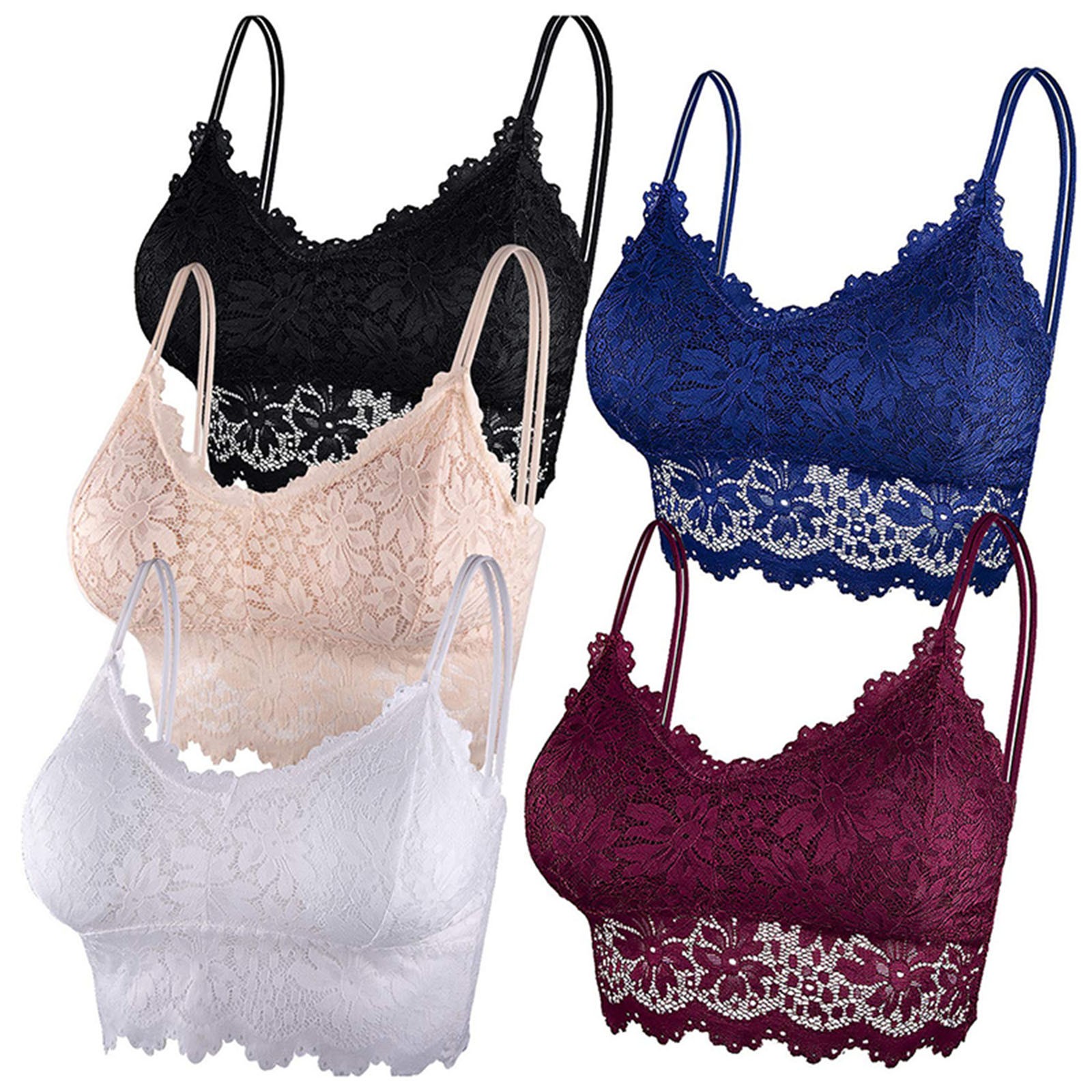 thumbnail image 2 of Conjunto de 5 bralettes de encaje para mujer: acolchados, con almohadillas extraíbles, tirantes, nailon/spandex, tallas M-XL, multipack, 2 of 8